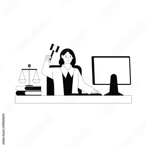 Judge Holding Gavel Vector illustration. EPS 10 file			