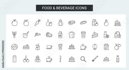 Food and Beverage Line Icons Set, isolated white background