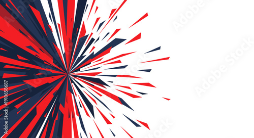 Explosion of Red Blue and White Geometric Shapes.
