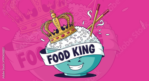 Food King Bowl with Crown and Chopsticks.