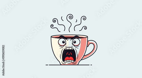Funny Coffee Cup Character with Wide Eyes and Open Mouth.