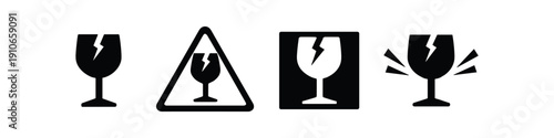 Collection of fragile glass warning symbols for shipping and handling