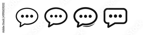 Collection of four distinct speech bubble icons with ellipsis indicating ongoing conversation