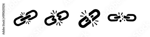 Set of broken chain link icons showing connection failure and disconnection