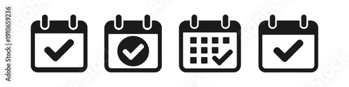 Set of calendar icons with checkmarks indicating completed tasks or scheduled events