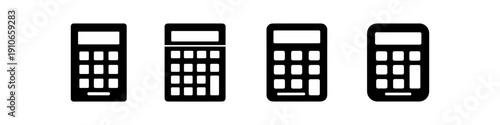 Collection of four simple black calculator icons on a white background