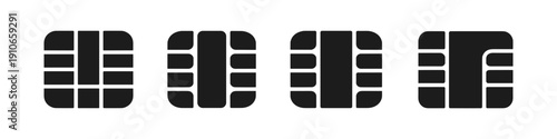 Collection of four black credit card chip icons on a white background