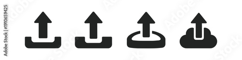 Collection of four distinct upload icons with arrows pointing upwards on a white background