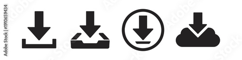 Collection of four distinct download icons representing data transfer and cloud storage