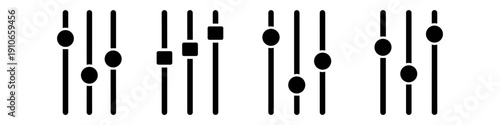 Set of four sliders with different knob shapes and positions representing controls