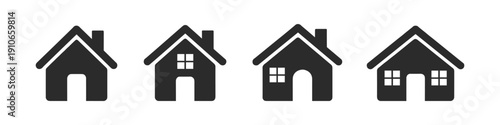 Collection of simple black house icons with different window and door designs