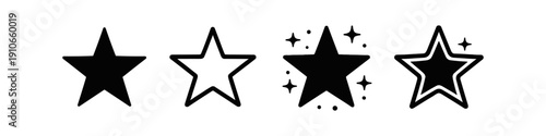 Collection of four stylized star icons in black and white, representing different ratings or achievements