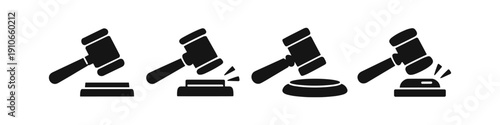 Collection of gavel icons representing legal proceedings and auction decisions