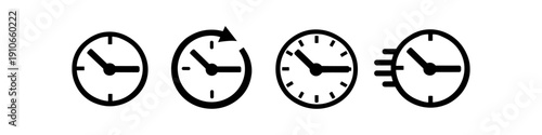 Set of four clock icons representing different time concepts and speed