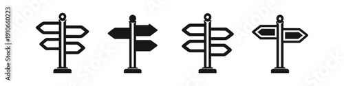 Set of four different signpost icons showing directions on a white background