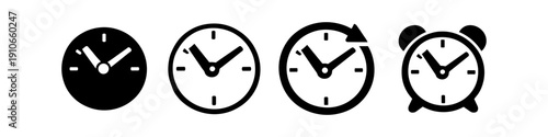 Collection of four clock icons representing time, scheduling, and alarms