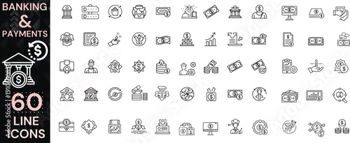 Modern Banking and Electronic Payment Infrastructure Outline Icons for Financial Technology and Transaction Management