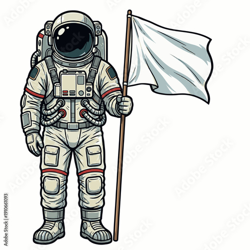 Vector Illustration of Astronaut Holding a Blank White Flag