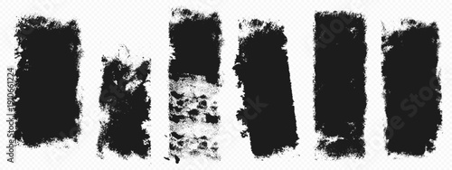 Black roller brush prints set isolated on transparent background. Vector realistic illustration of grunge abstract ink strokes line with rough texture, street art element, urban graffiti, paint stain