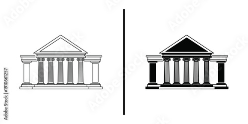 Museum or Court Building Icon Vector Set with Classical Architecture Columns.