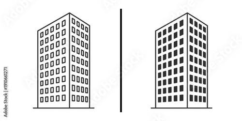 Tall Apartment or Office High Rise Building Icon Vector Set for Urban Skyline.