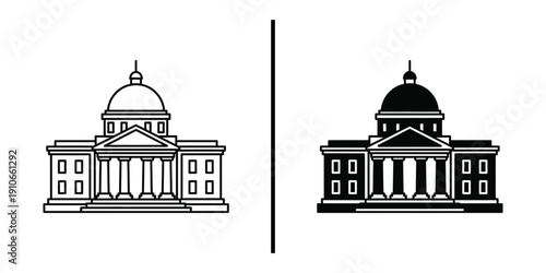 Government Capitol Building Icon Vector Set for Law Parliament and Justice.