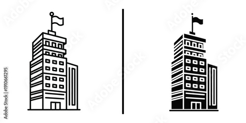 High School or Government Office Building Icon Vector Set for Public Institution.