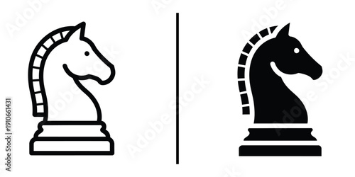 Chess Knight Horse Icon Vector Line Art and Silhouette for Tactical Business Move.
