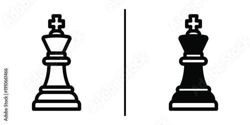 Chess King Icon Vector Line Art and Silhouette for Leadership and Authority Concept.