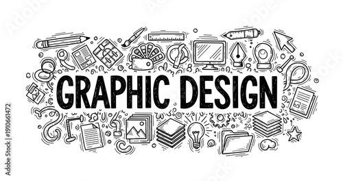 Creative graphic design elements with sketch style and artistic icons