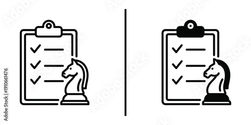 Strategy Checklist Clipboard Icon with Chess Knight for Business Planning and Tactics.