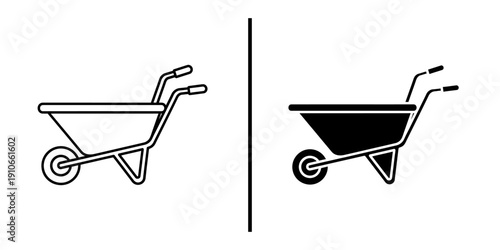 Industrial Construction Wheelbarrow Cart Vector Icon for Transporting Materials.