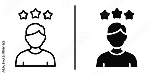 Top Rated User Profile with Three Stars Vector Icon for Ranking and Expert Review.