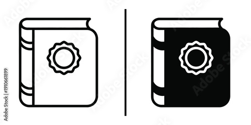Certified Book with Badge Seal Vector Icon for Quality Assurance and Policy Manual.
