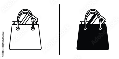 Shopping Bag with Credit Card Vector Icon Set for E-commerce and Retail Purchase.