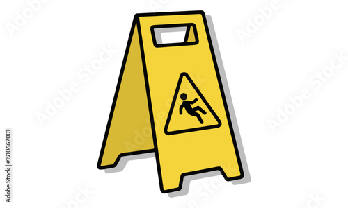 Yellow Wet Floor Caution Sign Doodle Illustration on White Background