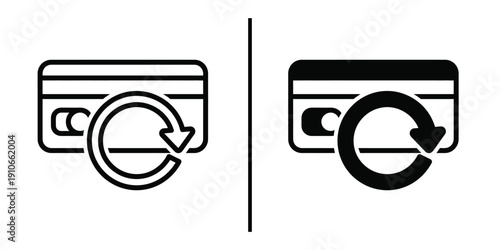 Credit Card with Refresh Arrow Vector Icon Set for Auto Renewal and Subscription Services.