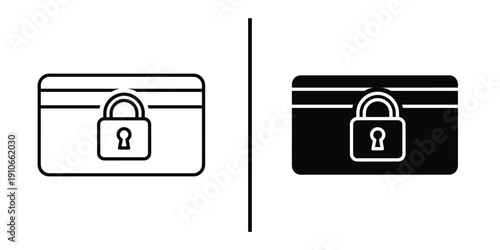 Secure Locked Credit Card for Payment Privacy and Bank Account Security Vector Icon Set.
