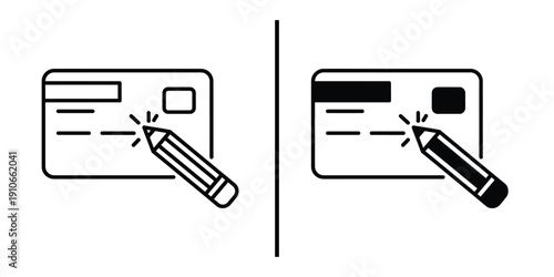 Credit Card Signature Verification and Security Authorization Vector Icon Set with Pencil.