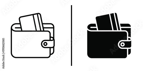 Leather Wallet with Credit Card Vector Icon Set for Personal Finance Management.