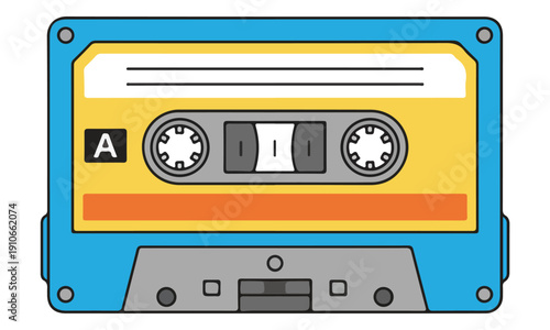 Blue Retro Cassette Tape Vector Illustration on White Background