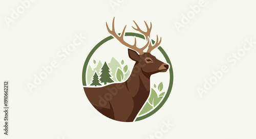 Majestic Stag with Antlers in a Forest Emblem.