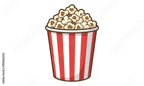 Movie Popcorn in Striped Red Bucket Cartoon Vector Illustration