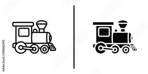 Steam Locomotive Train Engine Vector Illustration Line Art and Silhouette Icon.
