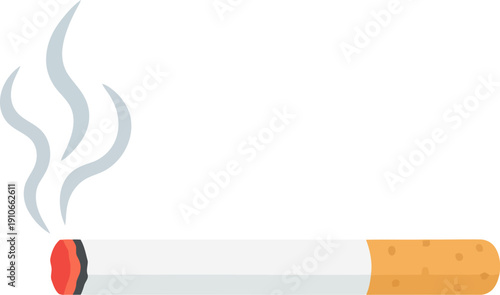 Illustration of a lit cigarette emitting smoke from the burning end, viewed from the side