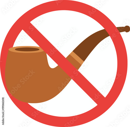 Prohibition sign indicating no smoking with a red circle and diagonal line through a brown tobacco pipe illustration