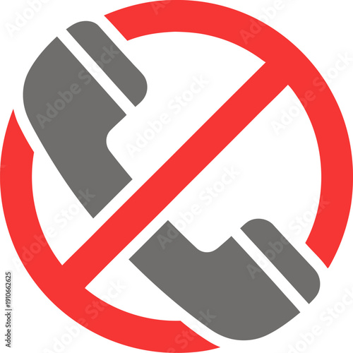 Red prohibition sign with grey telephone receivers inside, symbolizing no calls or disconnection