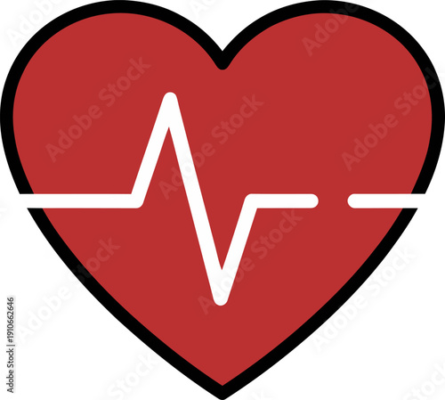 A red heart symbol with a white heartbeat line in the center, representing love and health
