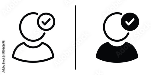 Verified User Account and Profile Confirmation Icon Set Vector Line and Silhouette