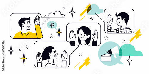 People connecting and applauding during a virtual meeting or video call